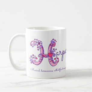 Harper name meaning heart flower H monogram mug