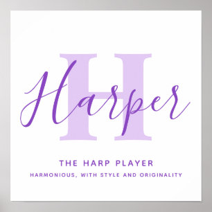 Harper name meaning purple text personalised poster