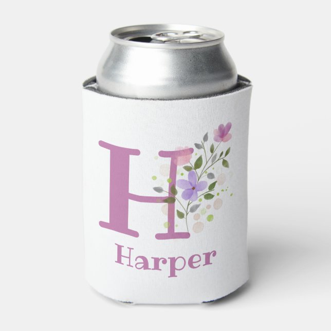 Harper Name with a Floral Design Can Cooler (Can Front)