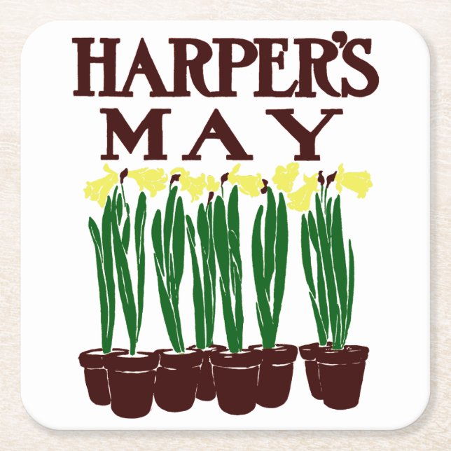 Harper's 1899 Edward Penfield Daffodils Square Paper Coaster (Front)