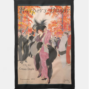 Harper's Bazaar fall fashion 1913 art deco Tea Towel