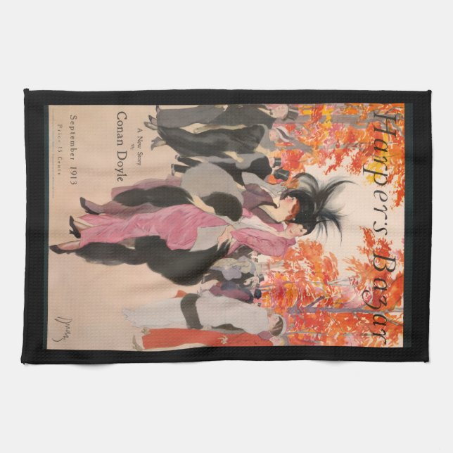 Harper's Bazaar fall fashion 1913 art deco Tea Towel (Horizontal)