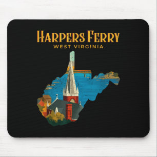 Harpers ferry landscape west virginia map retro mouse mat