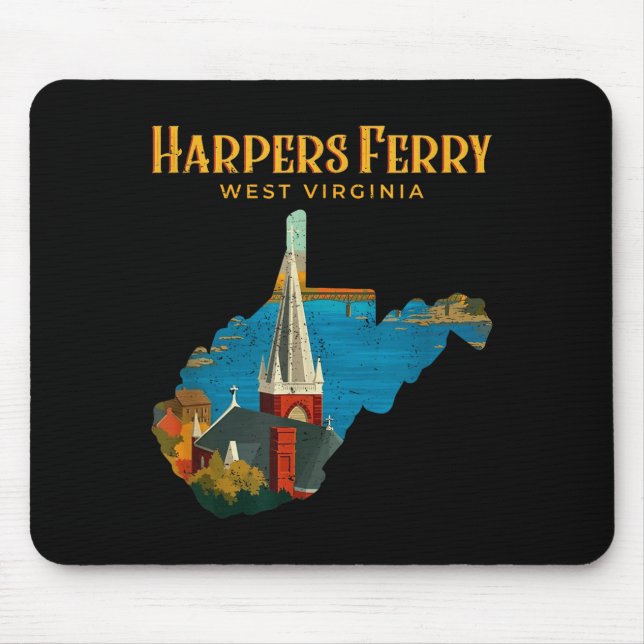 Harpers ferry landscape west virginia map retro mouse mat (Front)