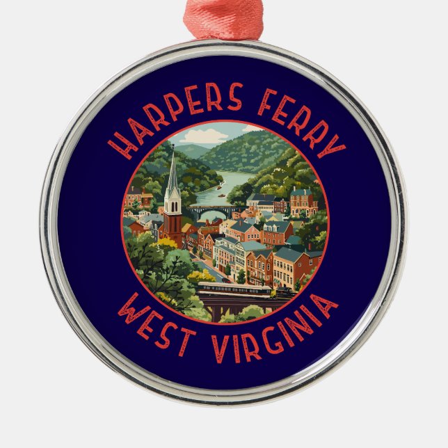 Harpers Ferry West Virginia Distressed Circle Metal Tree Decoration (Front)