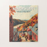 Harpers Ferry West Virginia Travel Art Vintage Jigsaw Puzzle<br><div class="desc">Harpers Ferry retro vector travel design. Harpers Ferry is a town in West Virginia. Paths wind through Harpers Ferry National Historical Park,  which has 19th-century buildings.</div>