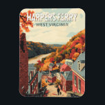Harpers Ferry West Virginia Travel Art Vintage Magnet<br><div class="desc">Harpers Ferry retro vector travel design. Harpers Ferry is a town in West Virginia. Paths wind through Harpers Ferry National Historical Park,  which has 19th-century buildings.</div>