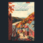 Harpers Ferry West Virginia Travel Art Vintage Poster<br><div class="desc">Harpers Ferry retro vector travel design. Harpers Ferry is a town in West Virginia. Paths wind through Harpers Ferry National Historical Park,  which has 19th-century buildings.</div>