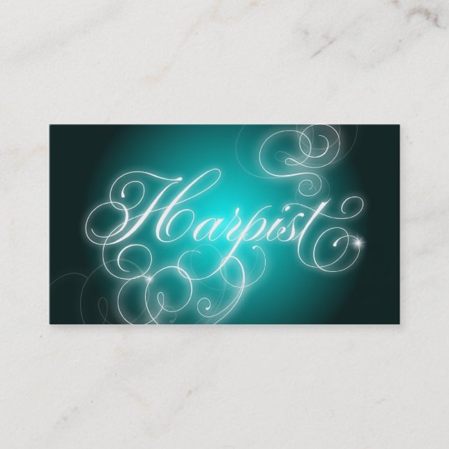 Harpist Business Card Elegant Flourish Glow (Front)