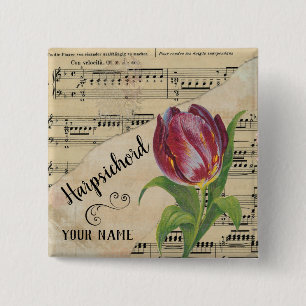 Harpsichord Tulip Vintage Sheet Music Customized 15 Cm Square Badge