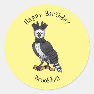 Harpy eagle cartoon illustration classic round sticker