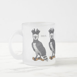 Harpy eagle cartoon illustration frosted glass coffee mug