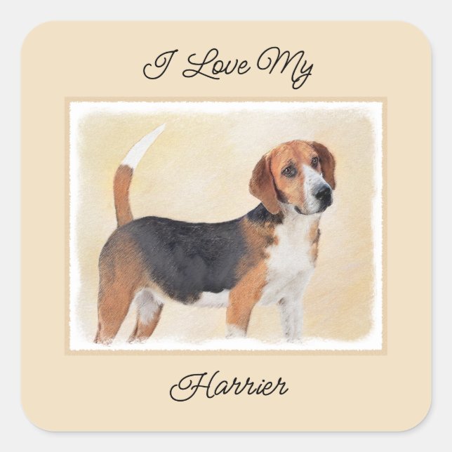 Harrier Painting - Cute Original Dog Art Square Sticker (Front)