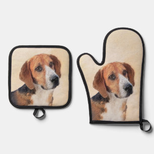 Harrier Painting Tri-Colour Cute Original Dog Art Oven Mitt & Pot Holder Set