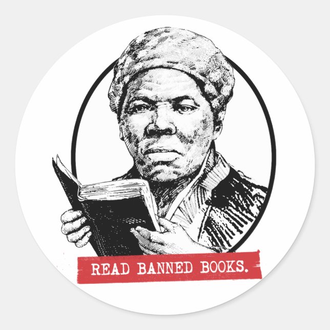 Harriet Tubman Reads Banned Books Classic Round Sticker (Front)