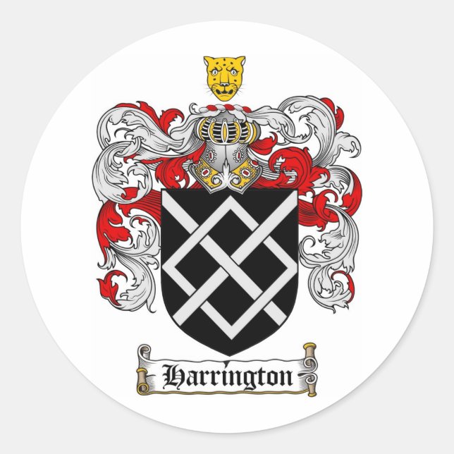 HARRINGTON FAMILY CREST -  HARRINGTON COAT OF ARMS CLASSIC ROUND STICKER (Front)