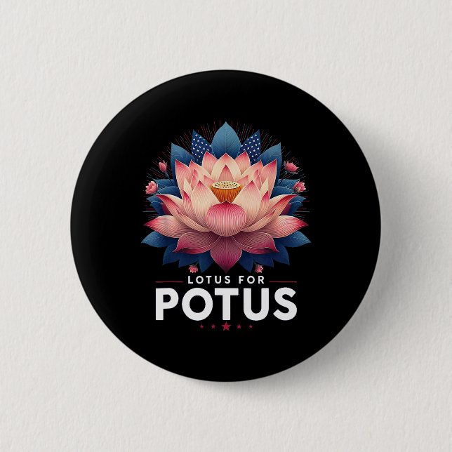Harris 2024 Lotus For Potus Trending President  6 Cm Round Badge (Front)