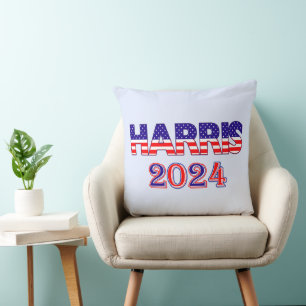 Harris 2024 President Democrat USA Flag Text Cushion
