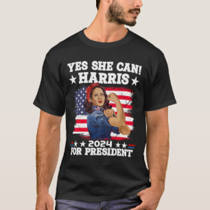 Harris 2024 President Election Kamala Yes She Can  T-Shirt