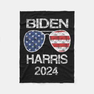 Harris 2024 Retro Vintage American Flag Sungles Fleece Blanket