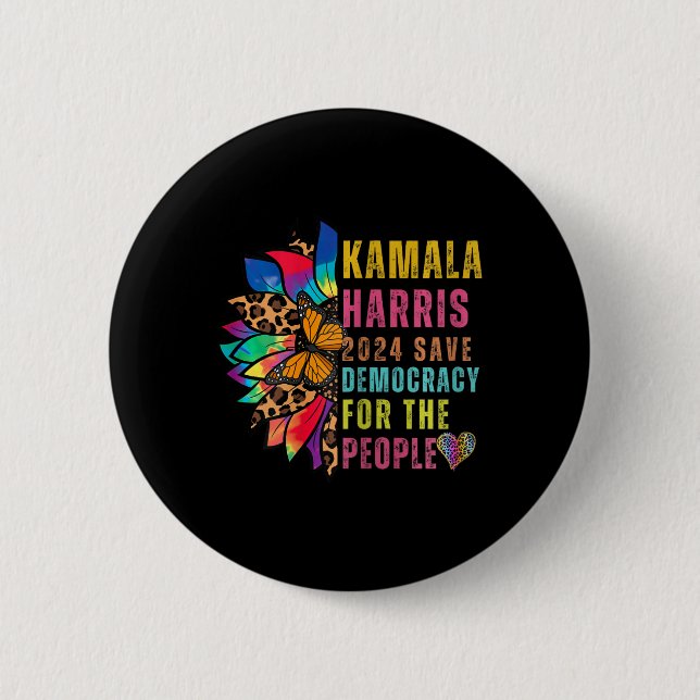 Harris 2024 Save Democracy For The People Sunflowe 6 Cm Round Badge (Front)