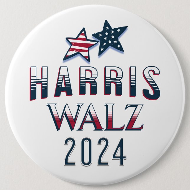 Harris and Walz Democrat POTUS 2024 Large 6 Cm Round Badge (Front)