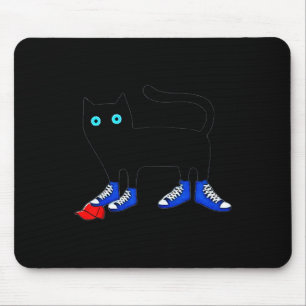 Harris Cat Wearing Blue Canvas Shoes Tramples Red  Mouse Mat