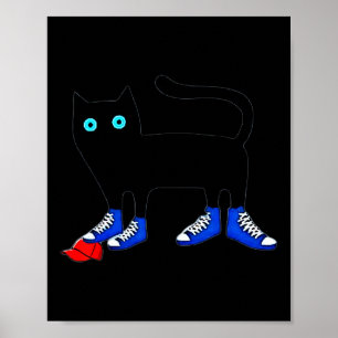 Harris Cat Wearing Blue Canvas Shoes Tramples Red  Poster