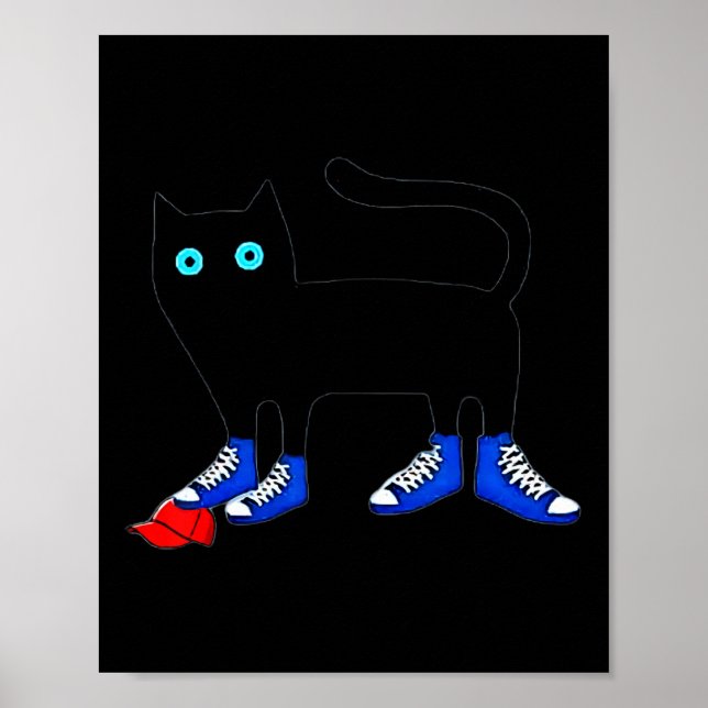 Harris Cat Wearing Blue Canvas Shoes Tramples Red  Poster (Front)