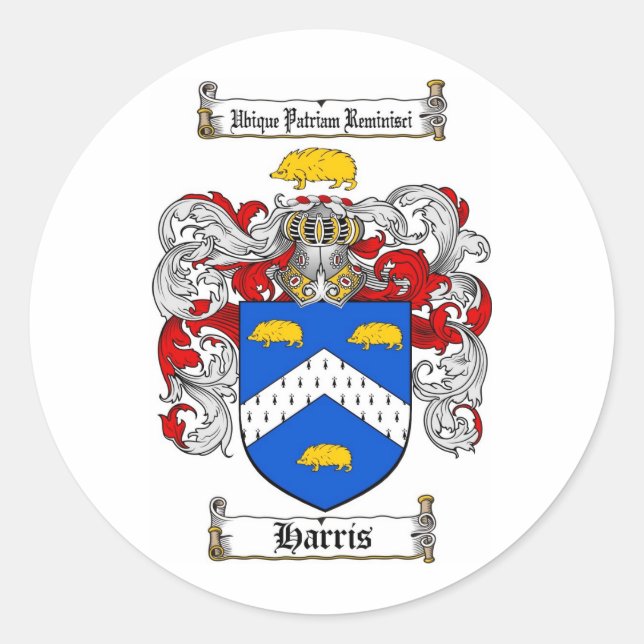 HARRIS FAMILY CREST -  HARRIS COAT OF ARMS CLASSIC ROUND STICKER (Front)