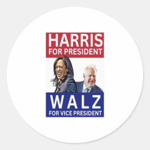 Harris For President Walz For Vice President Kamal Classic Round Sticker