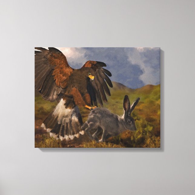 Harris Hawk and Jackrabbit Canvas Print (Front)