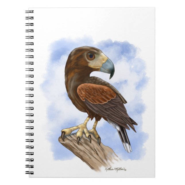Harris Hawk On The Lookout Cartoon	 Notebook (Front)