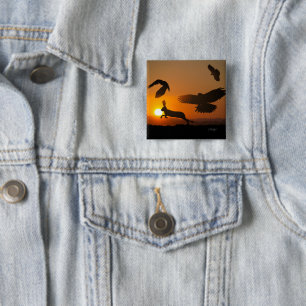 Harris Hawks Hunting 15 Cm Square Badge