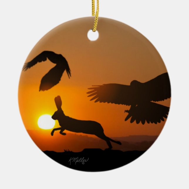 Harris Hawks Hunting Ornament (Front)