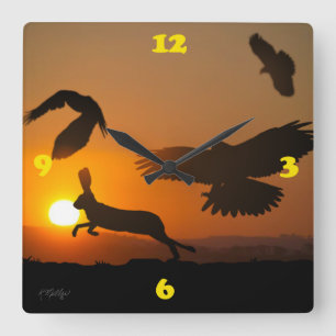 Harris Hawks Hunting Square Wall Clock