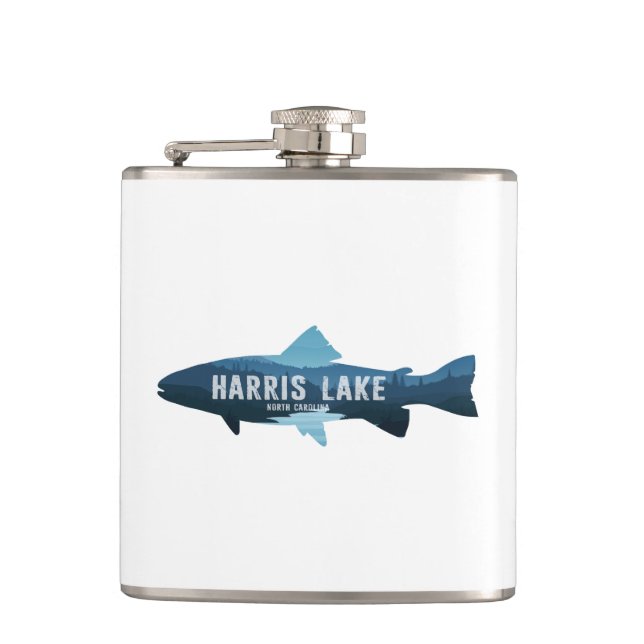 Harris Lake North Carolina Fish Hip Flask (Front)