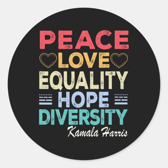 Harris Peace Love Equality Hope Diversity Retro  Classic Round Sticker (Front)