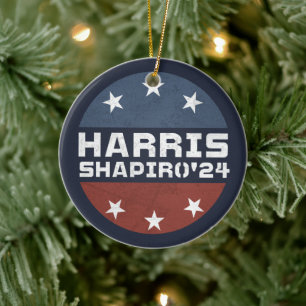 Harris Shapiro 2024 Vintage Red Blue Ceramic Tree Decoration