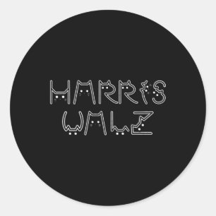 Harris Tim Walz Waltz Cat Letter Font Design 2024 Classic Round Sticker