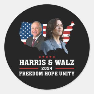 Harris W 2024 Freedom Hope Unity Political Kamala Classic Round Sticker