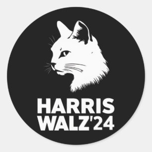 Harris Waltz 2024 Election Funny Cat Kamala Tim  Classic Round Sticker