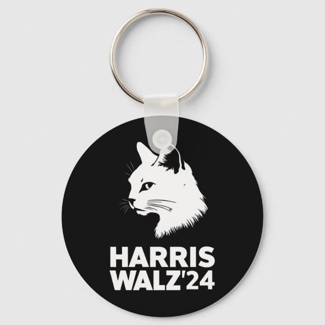 Harris Waltz 2024 Election Funny Cat Kamala Tim  Key Ring (Front)