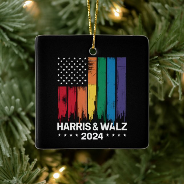 Harris Waltz 2024 Election Gay Tim Waltz LGBTQ Ceramic Ornament (Tree)