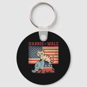 Harris Waltz 2024 Vp President Election Funny Cat Key Ring