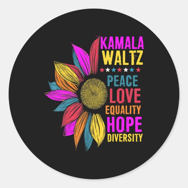 Harris Waltz Peace Love Equality Hope Diversity  Classic Round Sticker (Front)