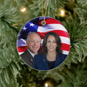 Harris Waltz Photo 2024 - Kamala Harris Tim Waltz Ceramic Tree Decoration