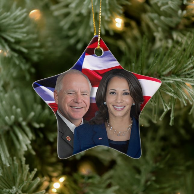 Harris Waltz Photo 2024 - Kamala Harris Tim Waltz Ceramic Tree Decoration (Tree)