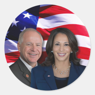 Harris Waltz Photo 2024 - Kamala Harris Tim Waltz Classic Round Sticker
