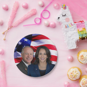 Harris Waltz Photo 2024 - Kamala Harris Tim Waltz Paper Plate